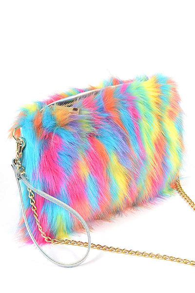 Bright Multi Faux Fur Pouch Bag - Deals Kiosk