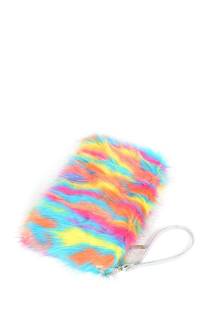 Bright Multi Faux Fur Pouch Bag - Deals Kiosk