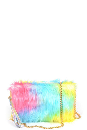 Multi Color Fur With Wrist Band Pouch Bag - Deals Kiosk