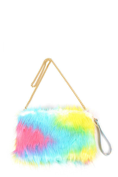 Multi Color Fur With Wrist Band Pouch Bag - Deals Kiosk