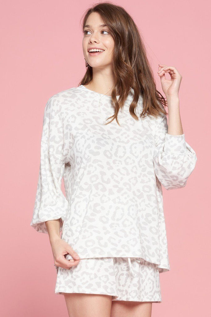 Leopard Printed Knit Loungewear Set - Deals Kiosk
