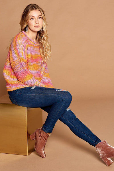 Multi-color Thread Striped Knit Sweater - Deals Kiosk