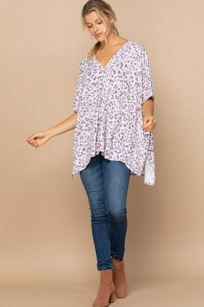 Leopard And Letter Printed Knit Top - Deals Kiosk