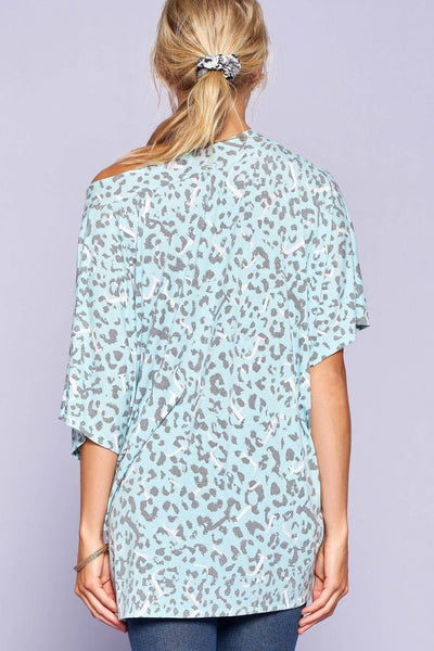 Leopard And Letter Printed Knit Top - Deals Kiosk