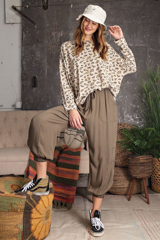 Leopard Printed Garment Dye Loose Fit Knit Top - Deals Kiosk