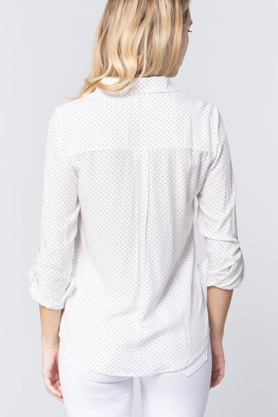 3/4 Roll Up Slv Dot Print Shirt - Deals Kiosk