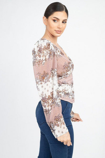 Floral V-neck Ruched Top - Deals Kiosk
