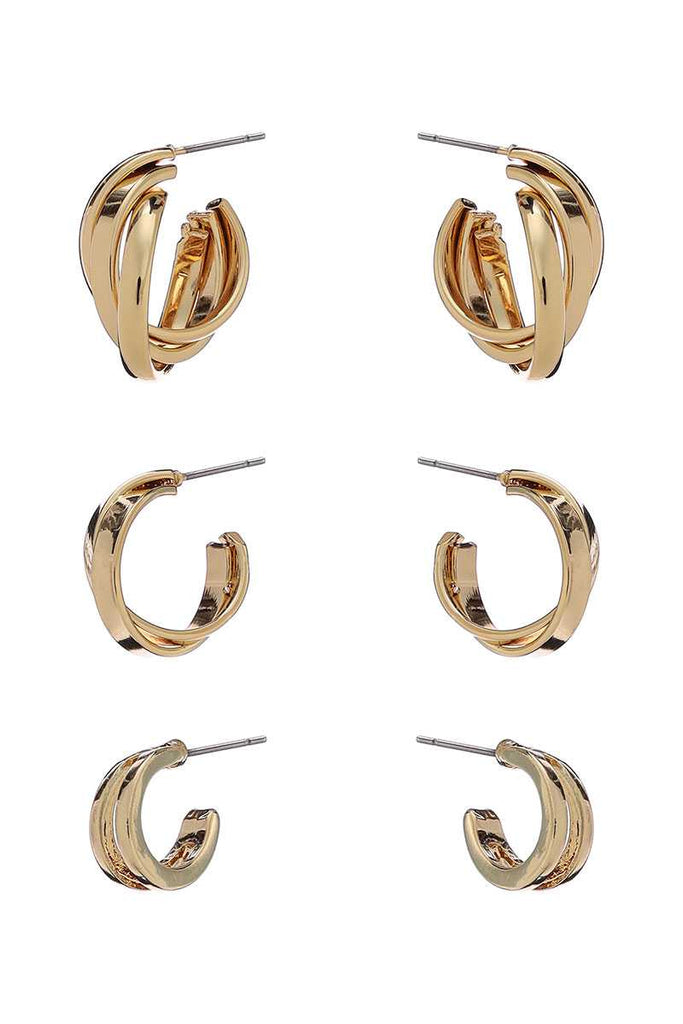 Basic Metal Mini Hoop 3 Pair Earring Set - Deals Kiosk