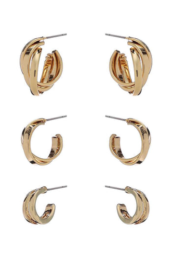 Basic Metal Mini Hoop 3 Pair Earring Set - Deals Kiosk