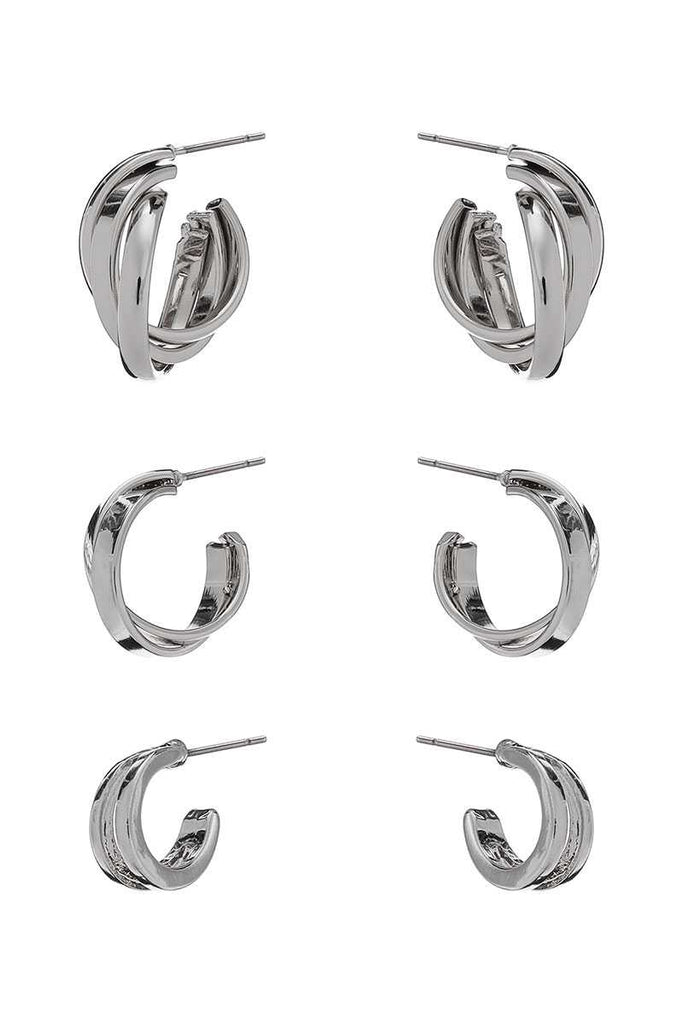 Basic Metal Mini Hoop 3 Pair Earring Set - Deals Kiosk