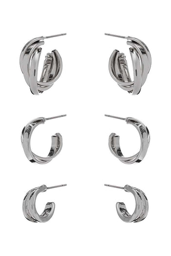 Basic Metal Mini Hoop 3 Pair Earring Set - Deals Kiosk
