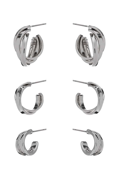 Basic Metal Mini Hoop 3 Pair Earring Set - Deals Kiosk