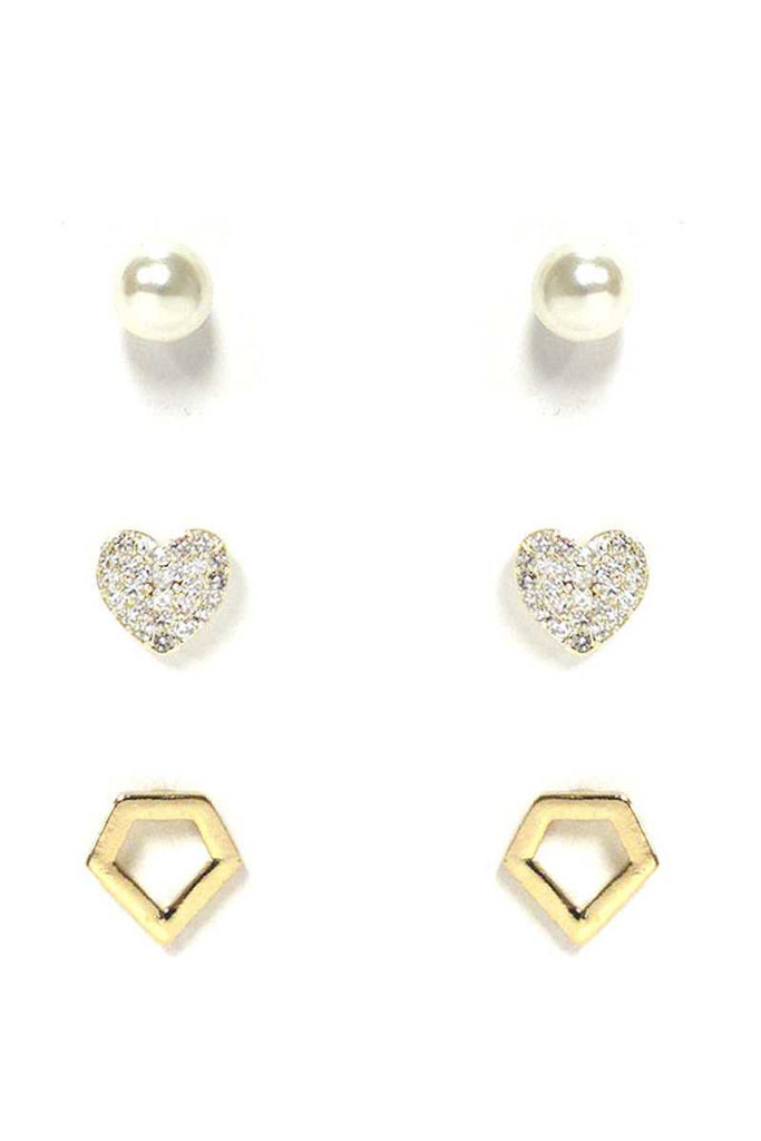 Pearl And Metal Stud Earring 3 Pair Set - Deals Kiosk
