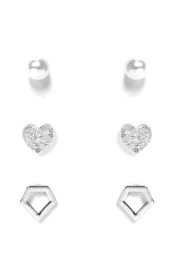 Pearl And Metal Stud Earring 3 Pair Set - Deals Kiosk