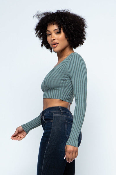 Long Sleeve V-neck Drop Top - Deals Kiosk