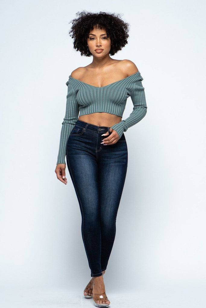 Long Sleeve V-neck Drop Top - Deals Kiosk