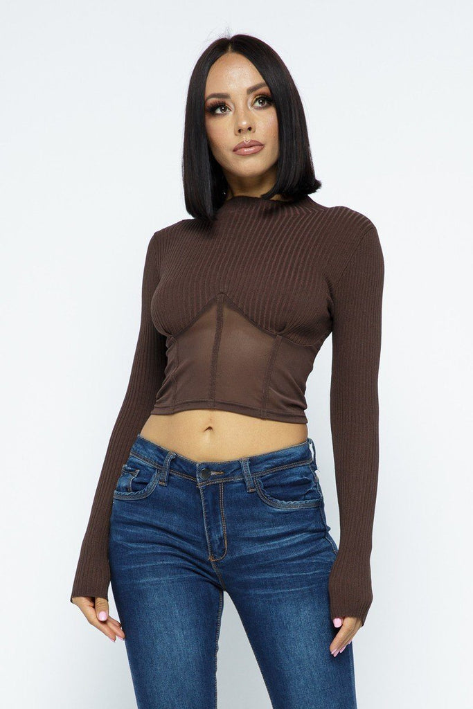 Knit Crop Top With Bottom Mesh - Deals Kiosk