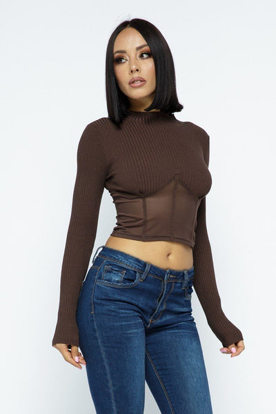 Knit Crop Top With Bottom Mesh - Deals Kiosk