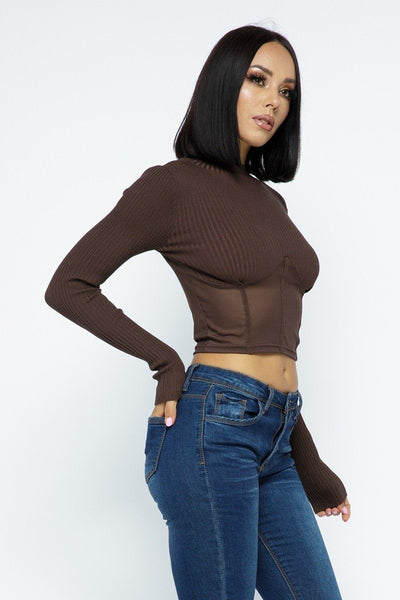 Knit Crop Top With Bottom Mesh - Deals Kiosk