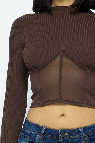 Knit Crop Top With Bottom Mesh - Deals Kiosk