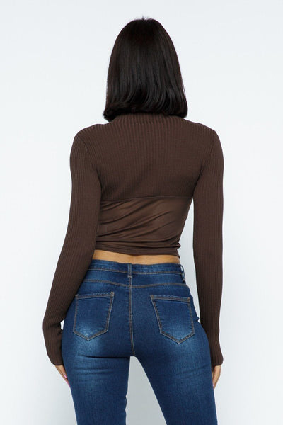 Knit Crop Top With Bottom Mesh - Deals Kiosk