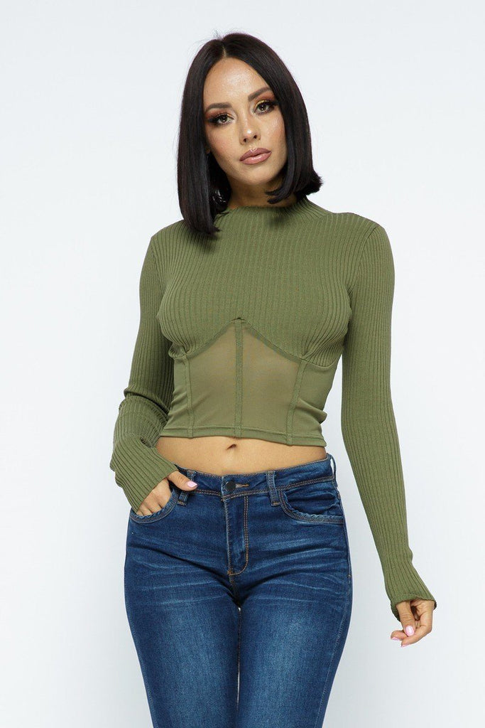 Knit Crop Top With Bottom Mesh - Deals Kiosk