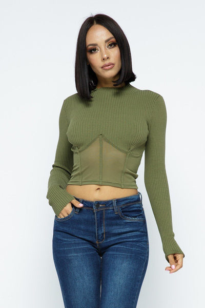 Knit Crop Top With Bottom Mesh - Deals Kiosk