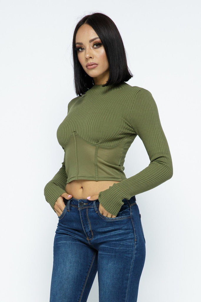 Knit Crop Top With Bottom Mesh - Deals Kiosk