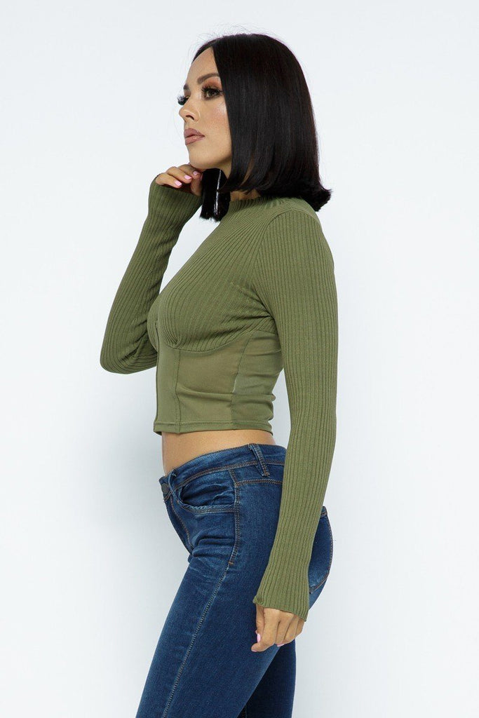 Knit Crop Top With Bottom Mesh - Deals Kiosk