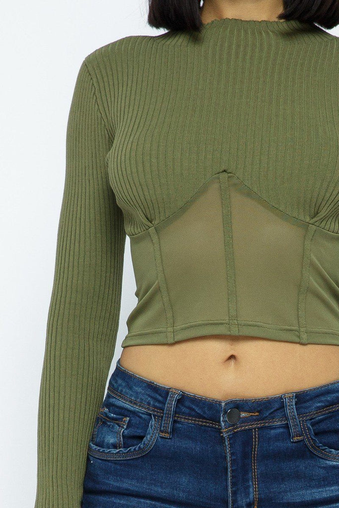 Knit Crop Top With Bottom Mesh - Deals Kiosk