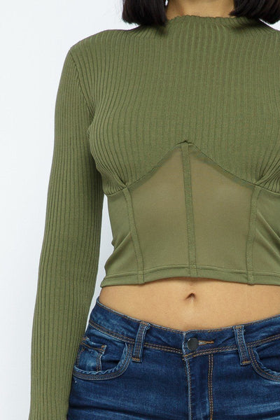 Knit Crop Top With Bottom Mesh - Deals Kiosk