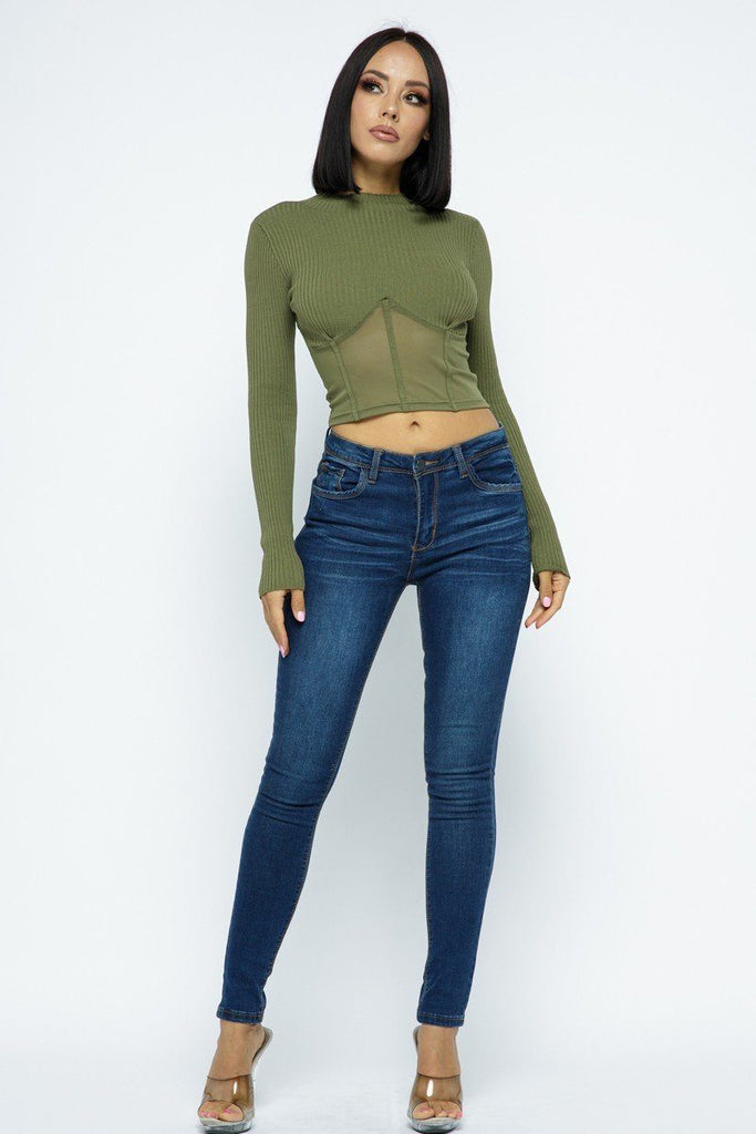 Knit Crop Top With Bottom Mesh - Deals Kiosk