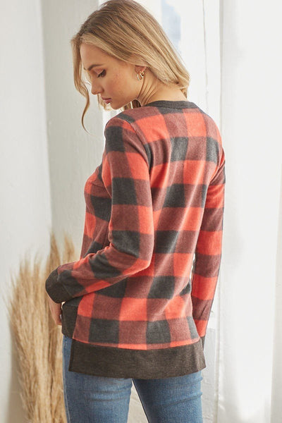Plaid V Neck Long-sleeved Top - Deals Kiosk