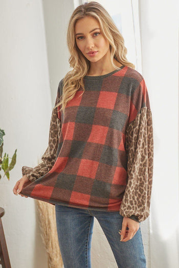 Plaid Patterned Long Sleeve Top - Deals Kiosk