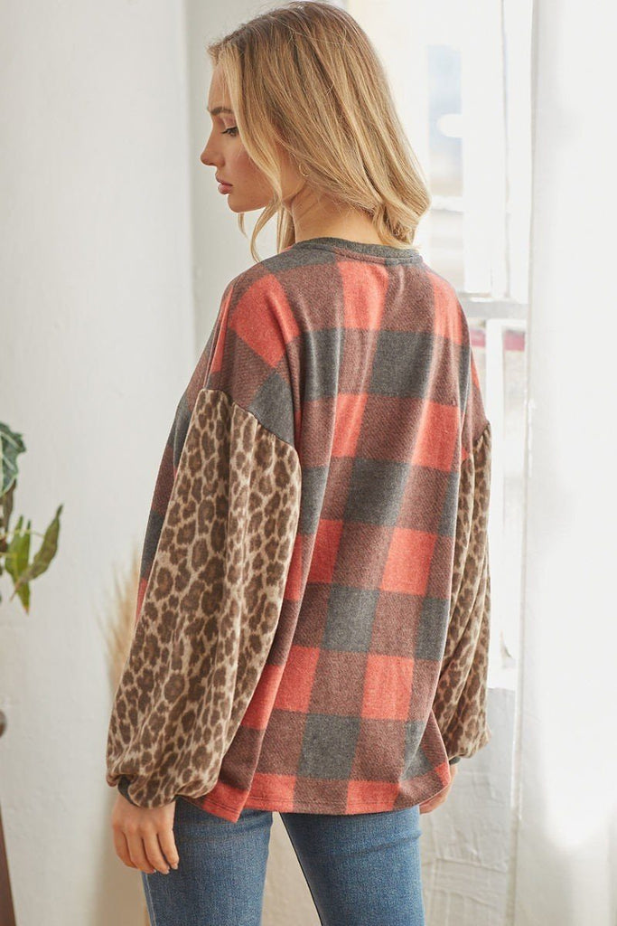 Plaid Patterned Long Sleeve Top - Deals Kiosk