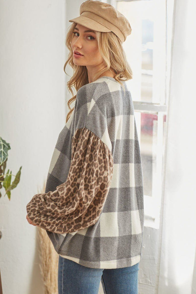 Plaid Patterned Long Sleeve Top - Deals Kiosk