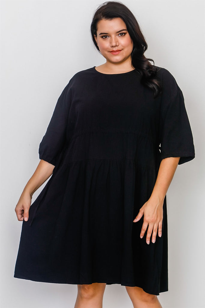 Plus Size Black Tie Sleeve Loose Midi Dress - Deals Kiosk