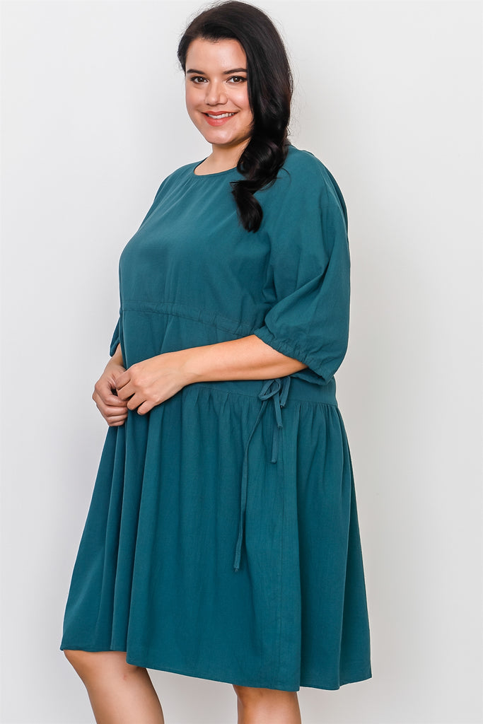 Plus Size Black Tie Sleeve Loose Midi Dress - Deals Kiosk
