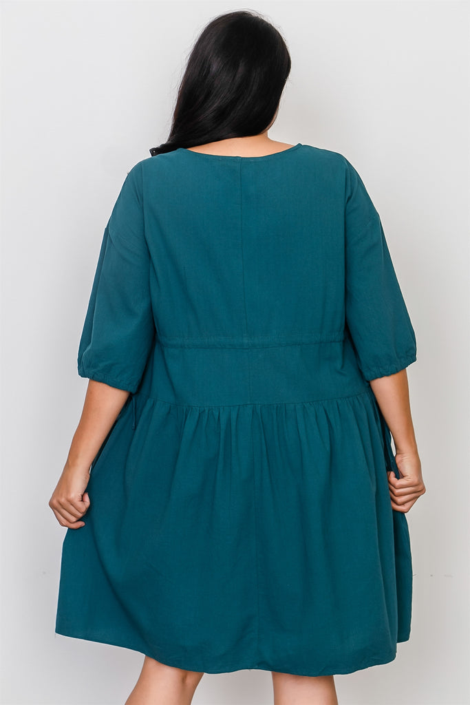 Plus Size Black Tie Sleeve Loose Midi Dress - Deals Kiosk
