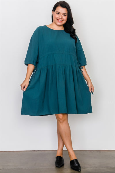 Plus Size Black Tie Sleeve Loose Midi Dress - Deals Kiosk