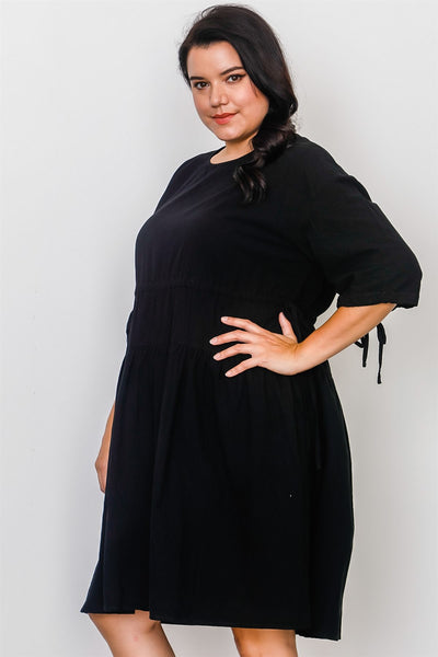 Plus Size Black Tie Sleeve Loose Midi Dress - Deals Kiosk