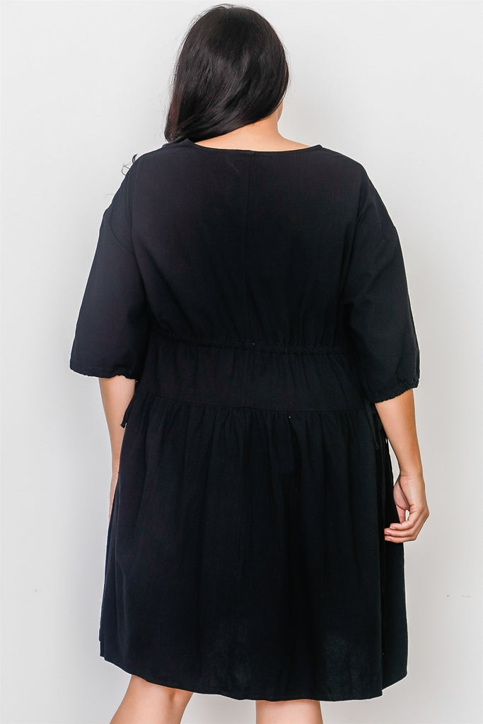 Plus Size Black Tie Sleeve Loose Midi Dress - Deals Kiosk