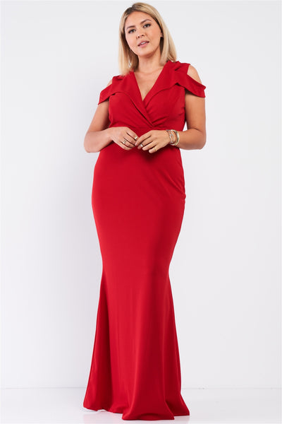 Plus Red Sleeveless Collared Plunging V-neck Maxi Dress - Deals Kiosk
