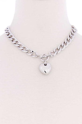 Basic Chunky Chain With Heart Pendant Necklace - Deals Kiosk