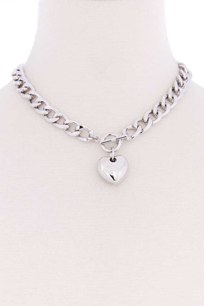 Basic Chunky Chain With Heart Pendant Necklace - Deals Kiosk