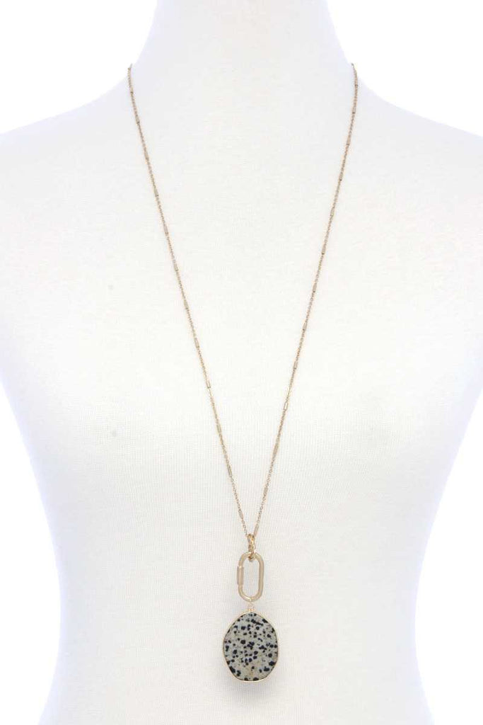 Faux Stone Metallic Edge Screw Lock Pendant Necklace - Deals Kiosk