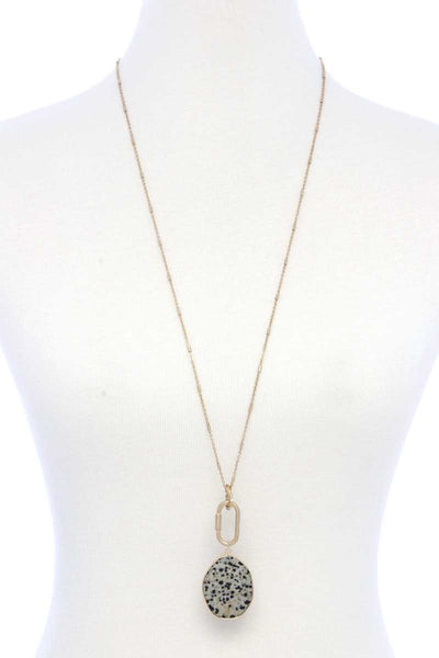 Faux Stone Metallic Edge Screw Lock Pendant Necklace - Deals Kiosk