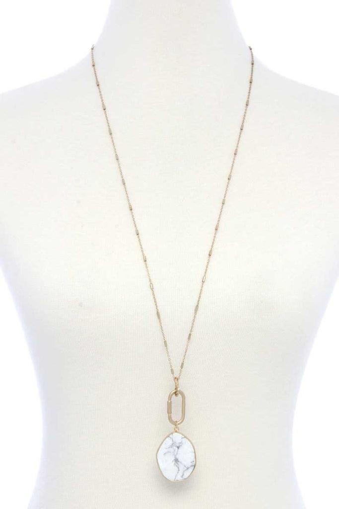 Faux Stone Metallic Edge Screw Lock Pendant Necklace - Deals Kiosk