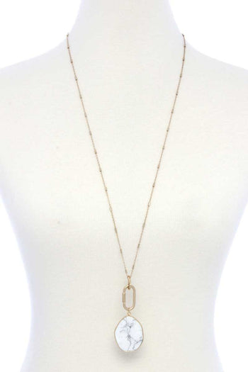 Faux Stone Metallic Edge Screw Lock Pendant Necklace - Deals Kiosk
