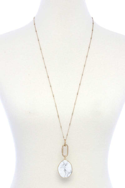 Faux Stone Metallic Edge Screw Lock Pendant Necklace - Deals Kiosk